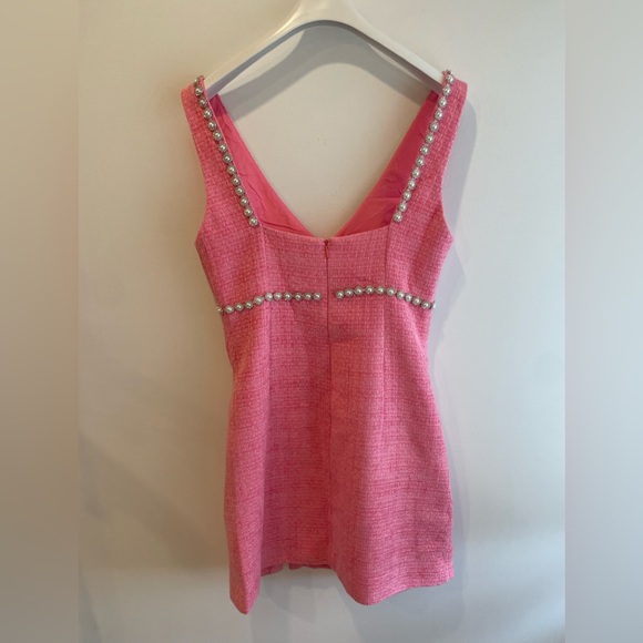 Self Portraits Pink Boucle V-Neck Mini Dress - Picture 4 of 5